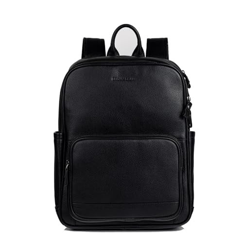 BROWN BEAR Havana Laptop Backpack 02 | Black Leather Office Bag For Man | Front & Side Pockets | Full-Grain Leather Laptop Bags for Men Office Use | Spacious Design for Work and Travel - Image 1