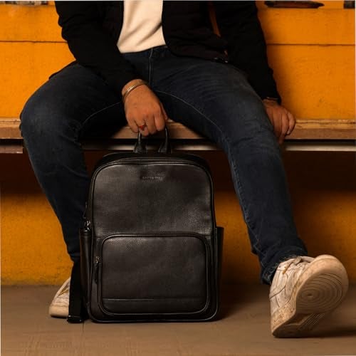BROWN BEAR Havana Laptop Backpack 02 | Black Leather Office Bag For Man | Front & Side Pockets | Full-Grain Leather Laptop Bags for Men Office Use | Spacious Design for Work and Travel - Image 5