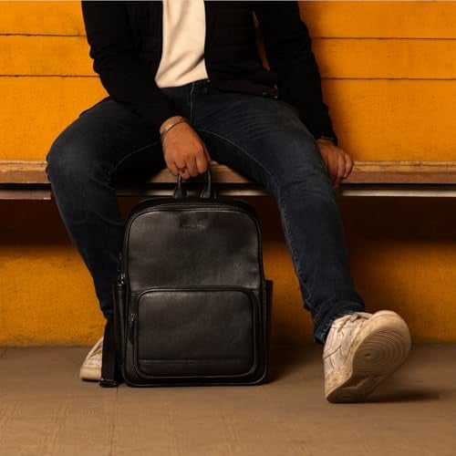 BROWN BEAR Havana Laptop Backpack 02 | Black Leather Office Bag For Man | Front & Side Pockets | Full-Grain Leather Laptop Bags for Men Office Use | Spacious Design for Work and Travel - Image 4