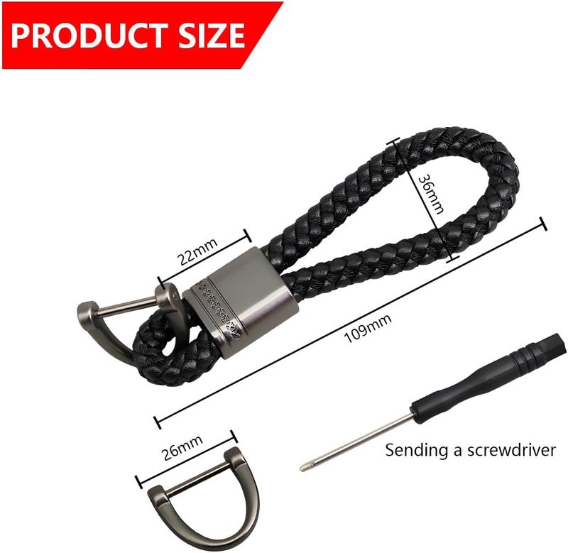 JNNJ Leather Braided Key Ring - Car Anti-Lost Keychain Pendant for Men and Women (Fake Gun/Black) - Image 2
