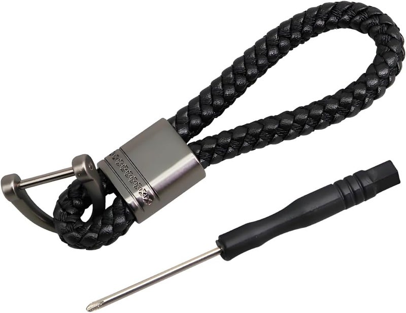JNNJ Leather Braided Key Ring - Car Anti-Lost Keychain Pendant for Men and Women (Fake Gun/Black) - Image 1