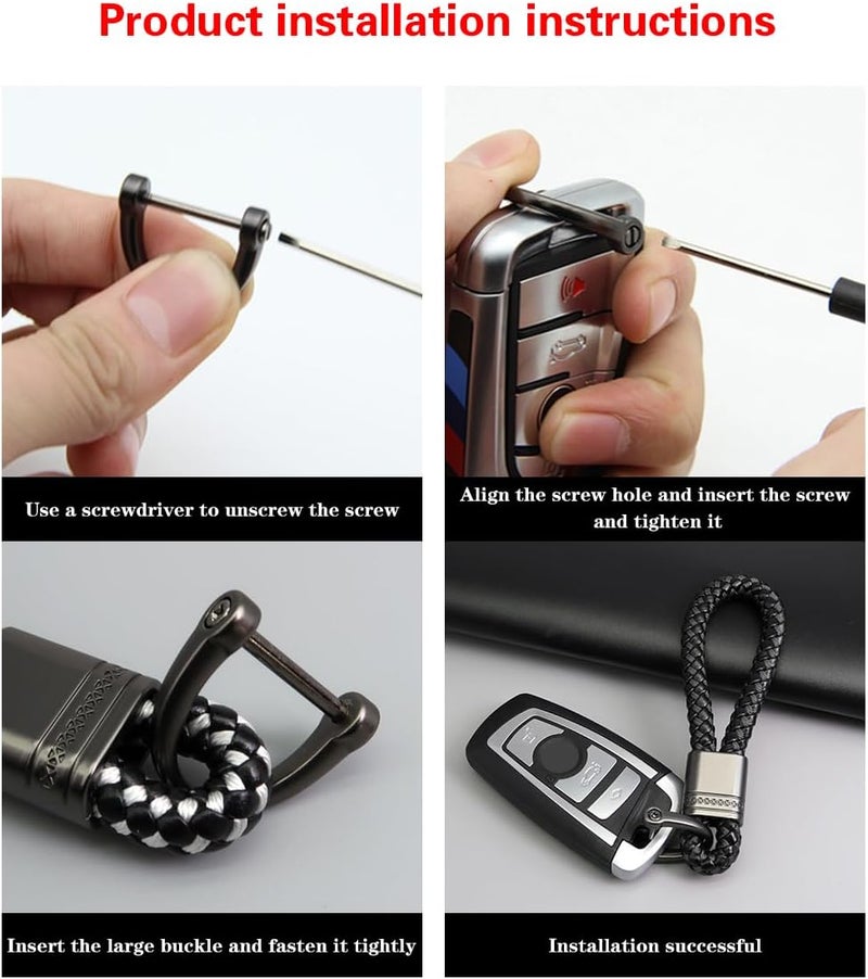 JNNJ Leather Braided Key Ring - Car Anti-Lost Keychain Pendant for Men and Women (Fake Gun/Black) - Image 5