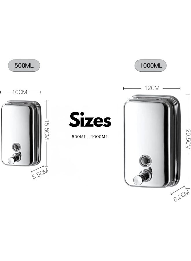 AKC L Stainless Steel Wall Mounted Soap Dispenser – 304 Grade Commercial Manual Liquid Hand Sanitizer Dispenser for Bathroom, Kitchen, Office – Rust-Resistant, Easy Refill - Image 2