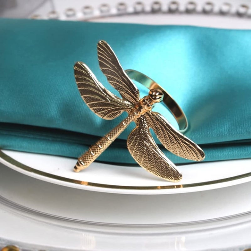 CPELLESSE 6 pcs Gold Napkin Ring Dragonfly Napkin Rings Holders Insect Napkin Rings Buckle for Thanksgiving Christmas  Family Gather  Table Decoration Rings (Gold) - Image 2