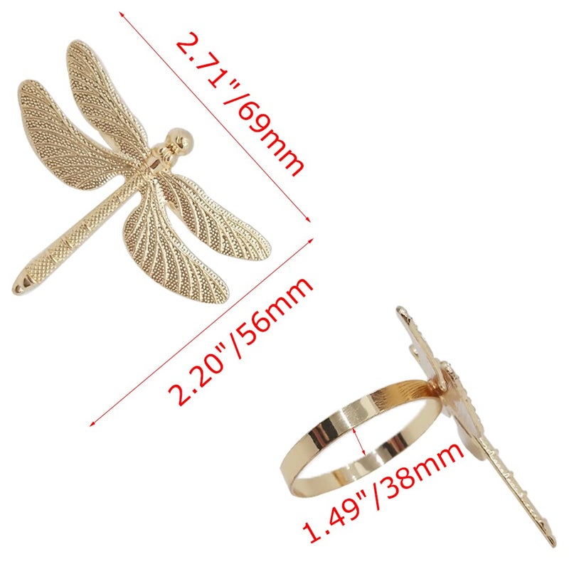 CPELLESSE 6 pcs Gold Napkin Ring Dragonfly Napkin Rings Holders Insect Napkin Rings Buckle for Thanksgiving Christmas  Family Gather  Table Decoration Rings (Gold) - Image 1