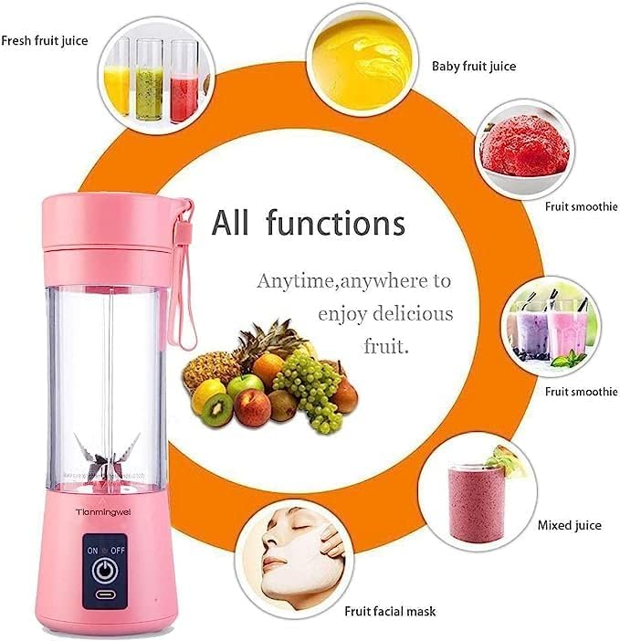 TMW Tianmingwei Portable Blender USB Personal Juicer Cup 6 Blades Rechargeable Fruit Mixing Machine for Baby Travel 400ml[New Version] (Pink) - Image 5