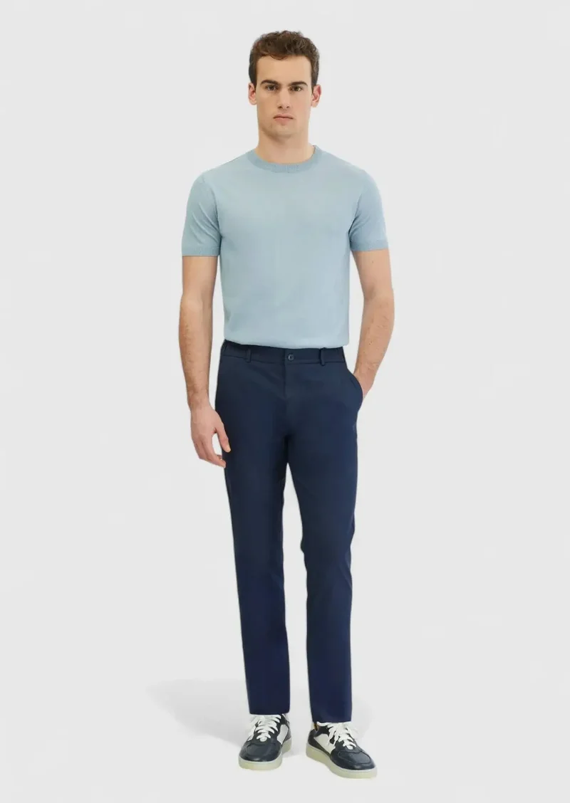 RAMSEY Navy Blue Weaving Jogging Fit Casual Cotton Blended Trousers