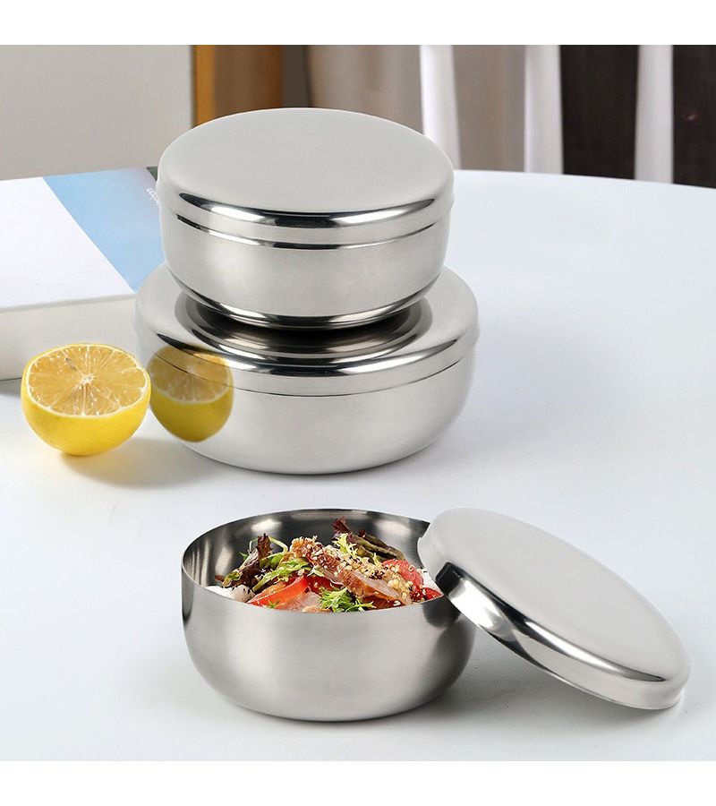 Stainless Steel Korean Style Rice Bowl With Lid Small Size 2pcs Portable Outdoor Kitchen Soup Bowl For Household Party - Image 3