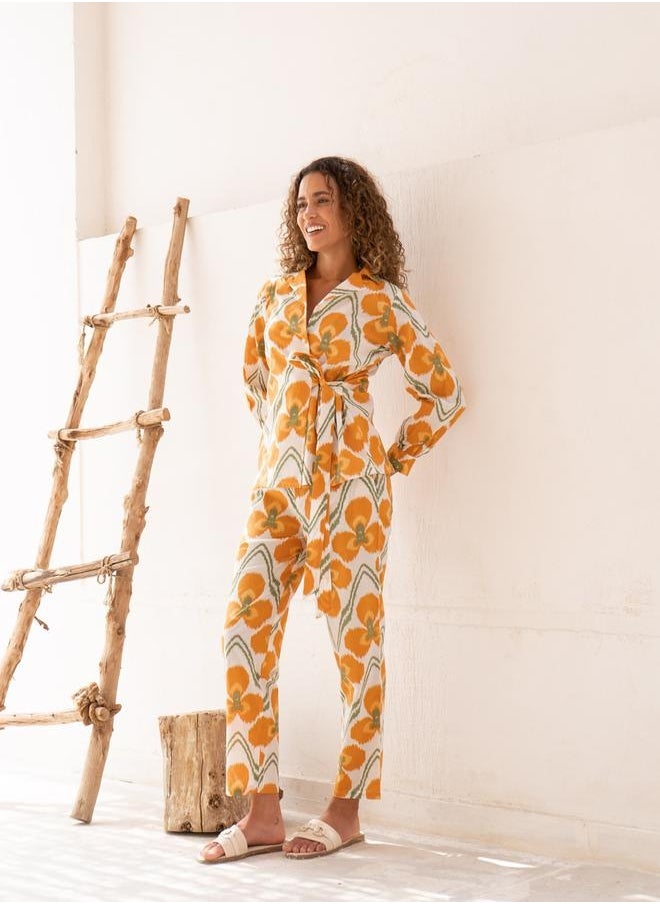 sanskrutihomes - Floral Print Notch Label Neck Cotton Shirt with Trousers Co-Ords by Styli - Image 1
