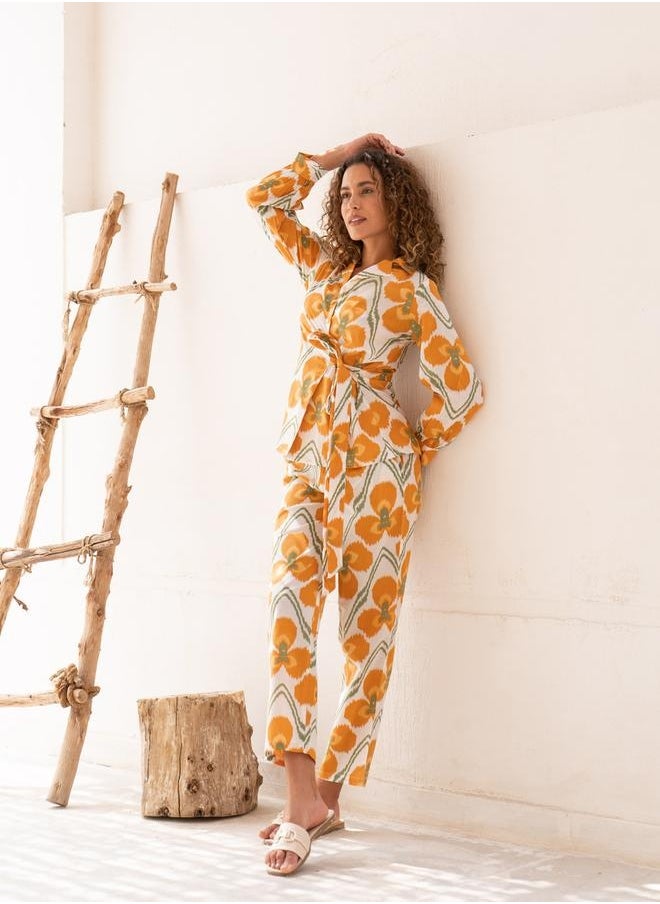 sanskrutihomes - Floral Print Notch Label Neck Cotton Shirt with Trousers Co-Ords by Styli - Image 1