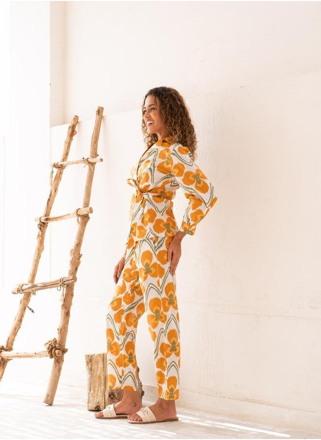 sanskrutihomes - Floral Print Notch Label Neck Cotton Shirt with Trousers Co-Ords by Styli - Image 1