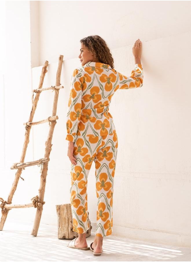 sanskrutihomes - Floral Print Notch Label Neck Cotton Shirt with Trousers Co-Ords by Styli - Image 1