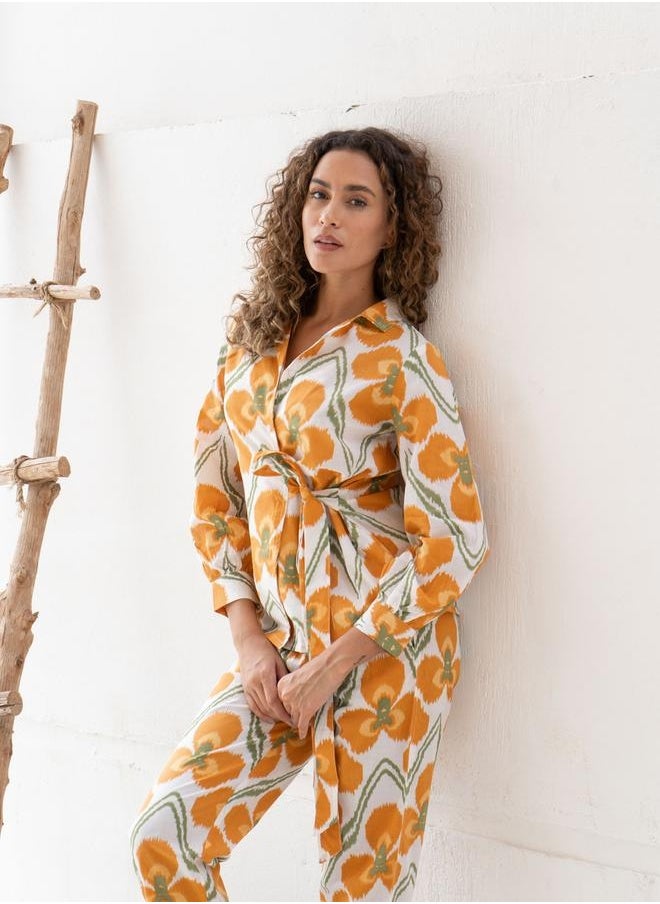 sanskrutihomes - Floral Print Notch Label Neck Cotton Shirt with Trousers Co-Ords by Styli - Image 1