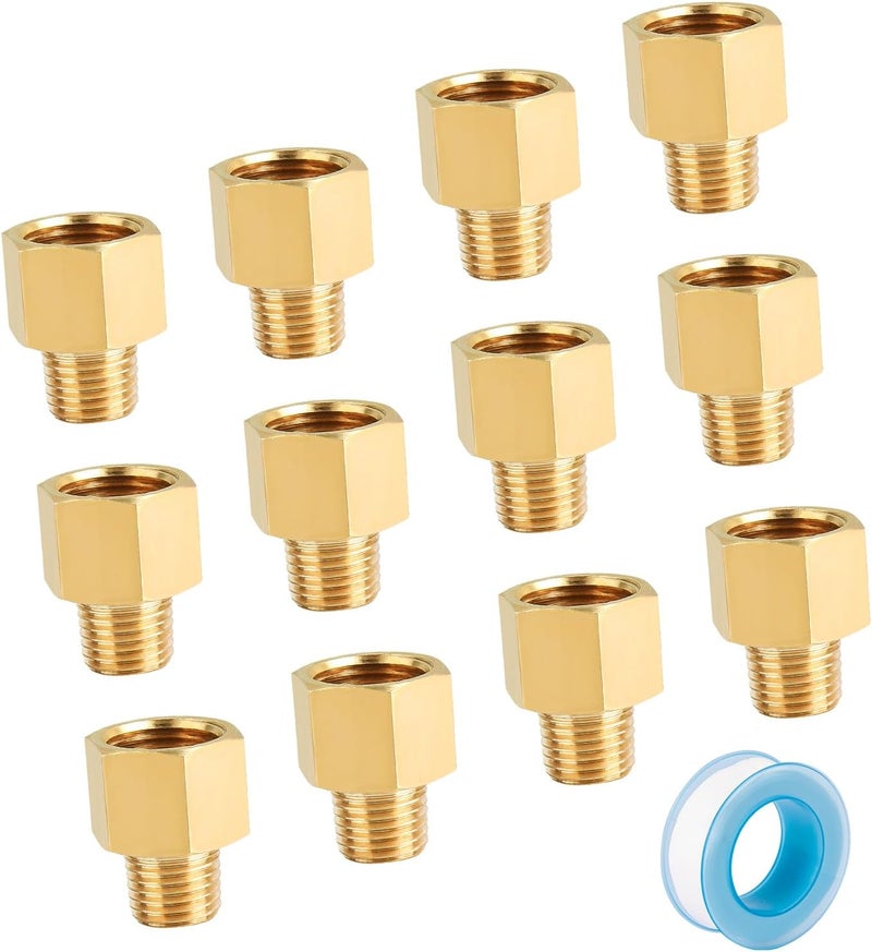 SUNGATOR 12-Pack 3/8 Inch Female to 1/4 Male Reducer, NPT Brass Pipe Fittings Adapters, 1/4" Male to 3/8" Female NPT Reducer Adapters, Brass Pipe Extension Connectors - Image 1