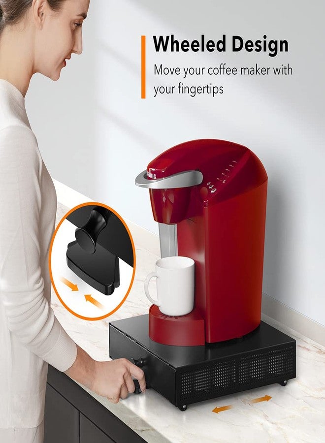 Goldlion حامل كبسولات القهوة Goldlion K Cup، صينية منزلقة، منظم كبسولات قهوة قابل للسحب، درج تخزين لتنظيم كبسولات القهوة، حامل كبسولات قهوة مناسب لسطح الطاولة، متوافق مع ملحقات Keurig، أسود - Image 2