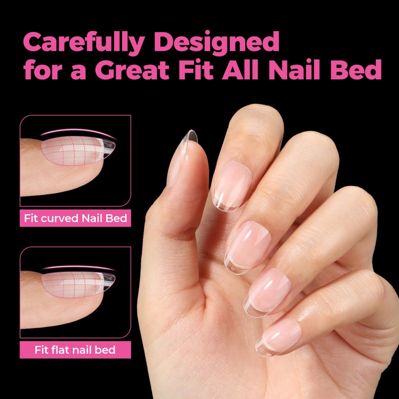 UNA GELLA Oval Gel Nail Tips, 312 Pcs Short Oval Round Nails Pre-Etched Half Matte Clear Acrylic Full Cover Press on Fake Nails No Filing Needed for DIY & Nail Extensions 12 Sizes - Image 4