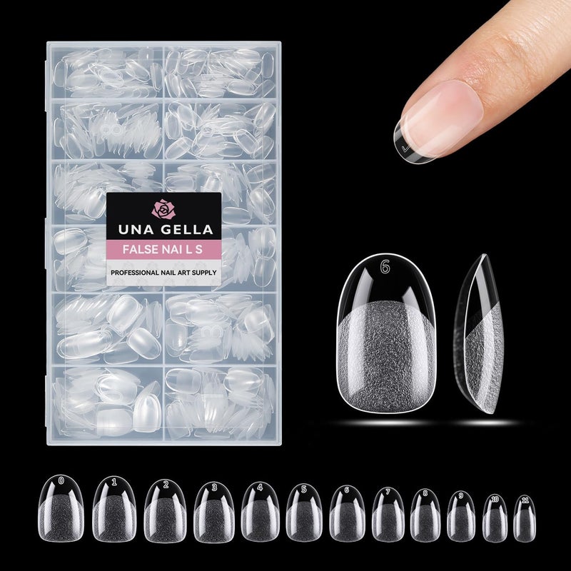 UNA GELLA Oval Gel Nail Tips, 312 Pcs Short Oval Round Nails Pre-Etched Half Matte Clear Acrylic Full Cover Press on Fake Nails No Filing Needed for DIY & Nail Extensions 12 Sizes - Image 1