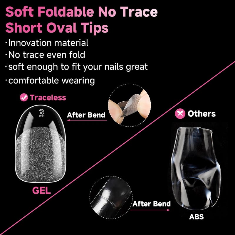 UNA GELLA Oval Gel Nail Tips, 312 Pcs Short Oval Round Nails Pre-Etched Half Matte Clear Acrylic Full Cover Press on Fake Nails No Filing Needed for DIY & Nail Extensions 12 Sizes - Image 5