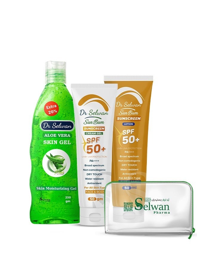 DR SELWAN Summer Care Set SPF 50 – Sunscreen Lotion & Gel, 250g Aloe Vera Gel, Free Beach Bag - Image 2