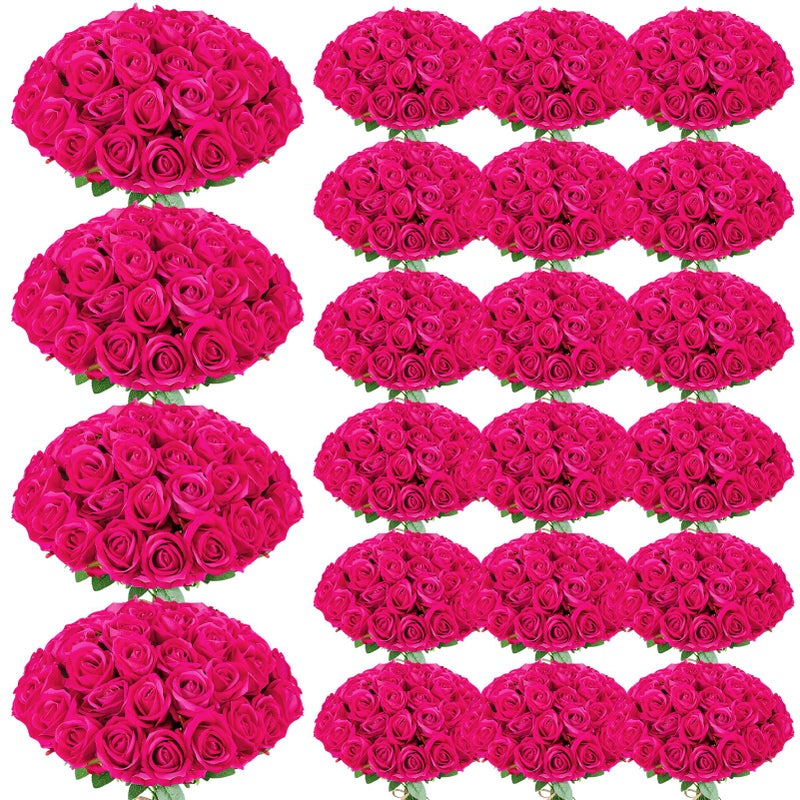 Ovveroche 150 Pcs Roses Artificial Flowers, Silk Hot Pink Artificial Flowers Petals Long Stem Roses for Wedding Bouquet Home Party Decor - Image 1