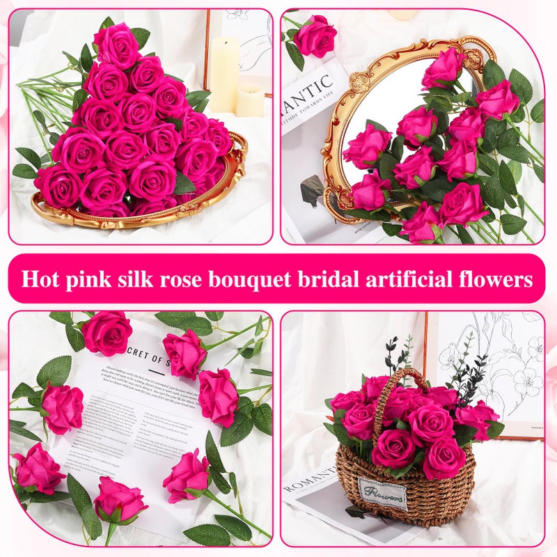 Ovveroche 150 Pcs Roses Artificial Flowers, Silk Hot Pink Artificial Flowers Petals Long Stem Roses for Wedding Bouquet Home Party Decor - Image 4
