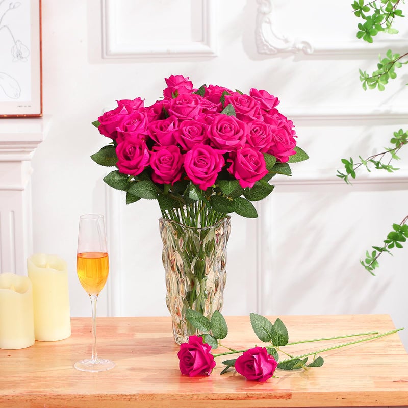 Ovveroche 150 Pcs Roses Artificial Flowers, Silk Hot Pink Artificial Flowers Petals Long Stem Roses for Wedding Bouquet Home Party Decor - Image 5