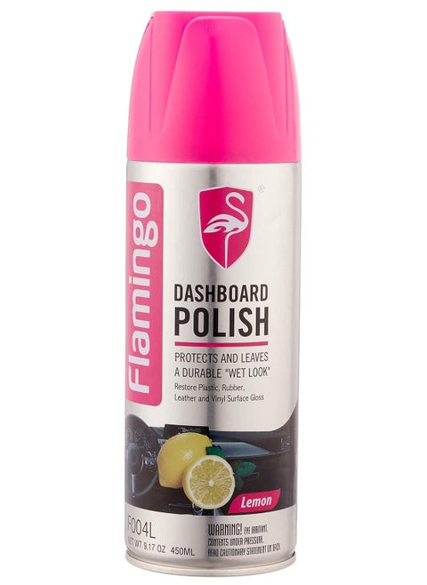 Flamingo car dashboard polishing spray with lemon - 450 ml with a free microfiber towel in a random color