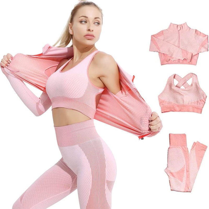 Veriliss 3pcs Seamless Outfit Workout Sets Gym for Women, Fitness Sports School Running Clothes Yoga Sportswear - Image 1