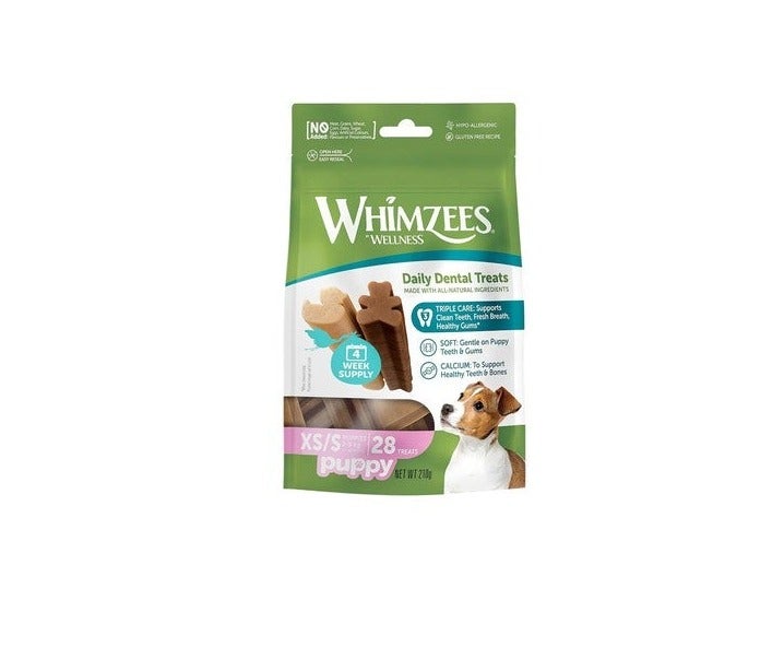 Whimzees Wellness Daily Dental Dog Treats (28 Pieces) for XS to Small Breed Puppies (2-9kg) , 210 gr