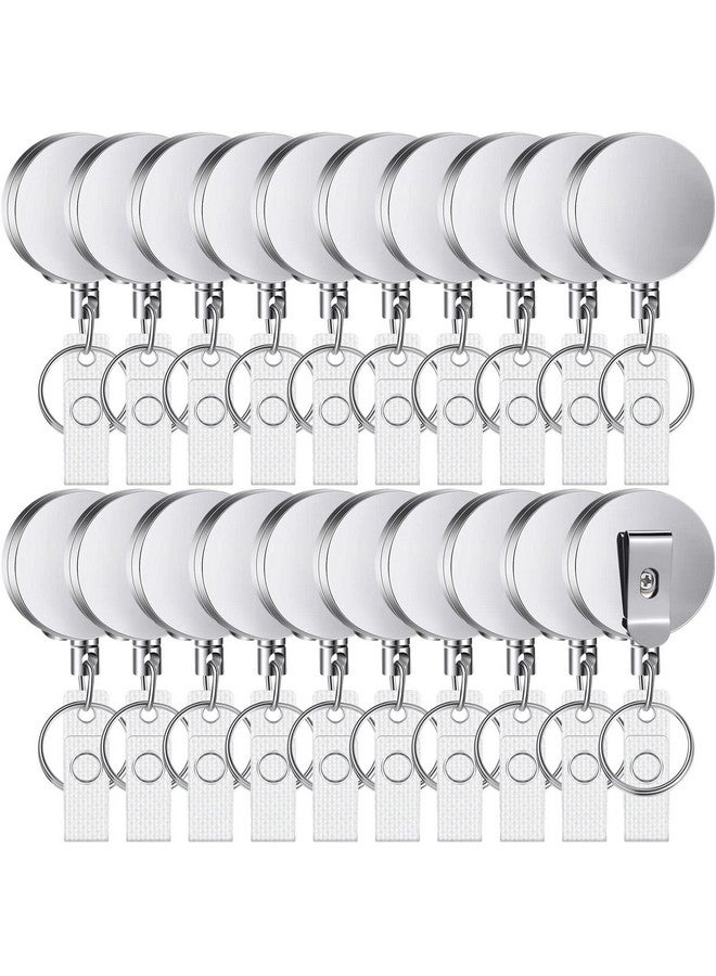 Leelosp Leelosp 20 Pack Heavy Duty Retractable Badge Holder Reel ID Badge Holder with Belt Clip Metal Key Ring Badge Reels Retractable for Nurses Extendable Name Tag Holder for Name Card(Glossy Silver)  - Image 1