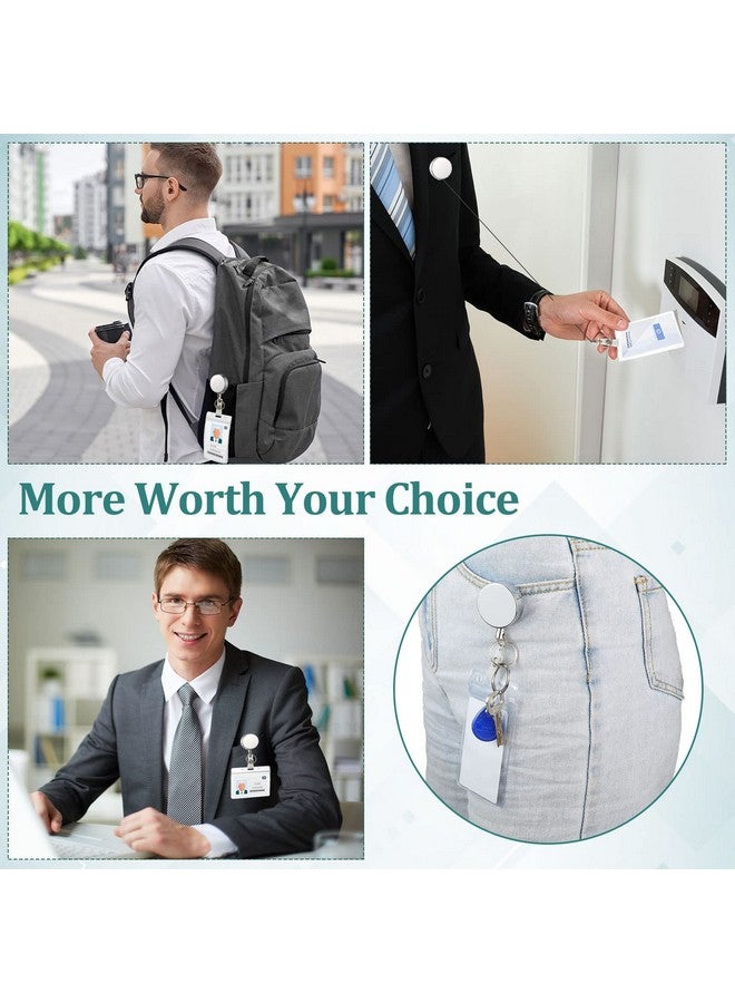 Leelosp Leelosp 20 Pack Heavy Duty Retractable Badge Holder Reel ID Badge Holder with Belt Clip Metal Key Ring Badge Reels Retractable for Nurses Extendable Name Tag Holder for Name Card(Glossy Silver)  - Image 5