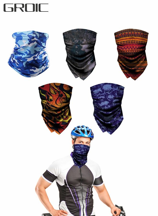 GROIC 5pcs Cooling Neck Gaiter Camo Face Mask, UV Protection Ice Silk Hood, Sunscreen Breathable Bandana, Windproof Mask Cycling Supplies Sports Gear  - Image 1