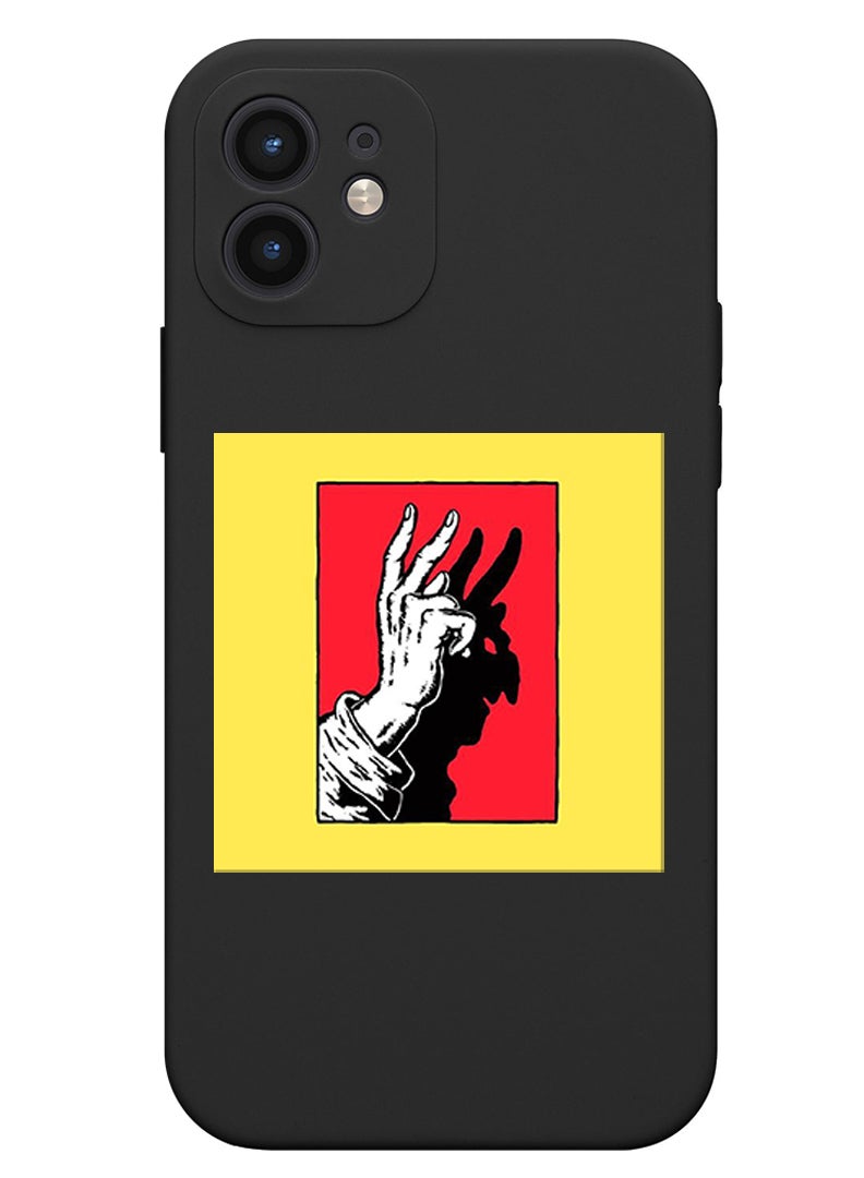 Theodor Protective Slim Fit Case Liquid Silicone Cover with Full Body Protection Anti-Scratch Shockproof Case For iPhone 12 Black  - Peace symbol - Image 1