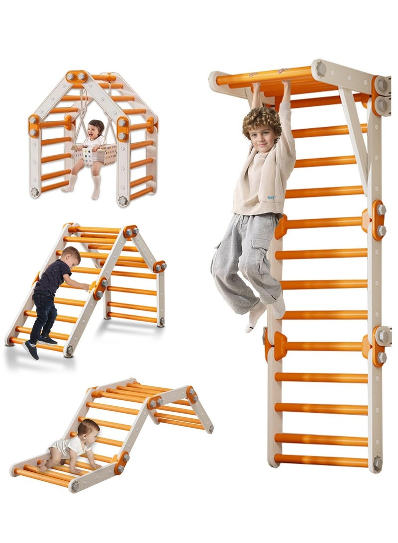 WALALLA Toddler Climbing Toys,Kids Pikler Triangle Set,Montessori Play Gym,Multifunction Foldable Indoor Climbing Gym for Kids Orange - Image 1