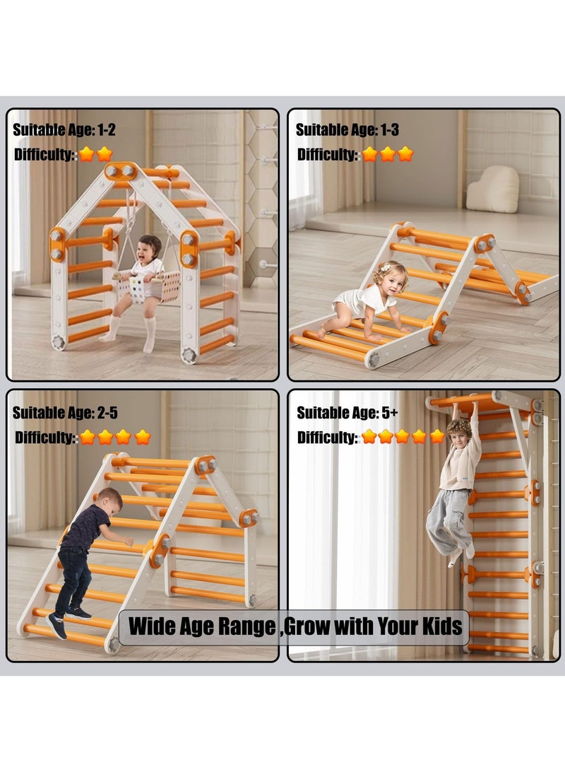 WALALLA Toddler Climbing Toys,Kids Pikler Triangle Set,Montessori Play Gym,Multifunction Foldable Indoor Climbing Gym for Kids Orange - Image 4