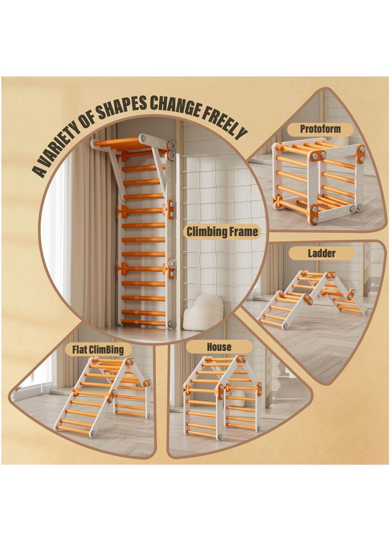 WALALLA Toddler Climbing Toys,Kids Pikler Triangle Set,Montessori Play Gym,Multifunction Foldable Indoor Climbing Gym for Kids Orange - Image 2