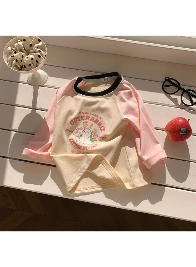 New Color-blocking Base Shirt For Girls, Comfortable Long-sleeve Class B Toddler Trendy Soft Waxy Vertical Stripe Base Shirt