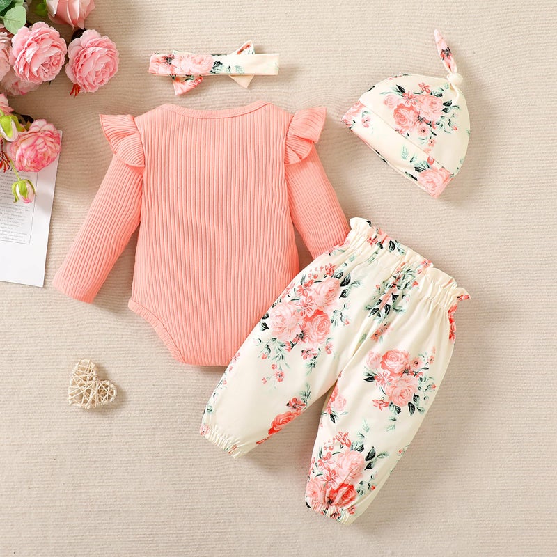 Yvowming Newborn Infant Baby Girl Clothes Outfits Rib Romper Floral Pants with Headband Winter Clothing Set - Image 4