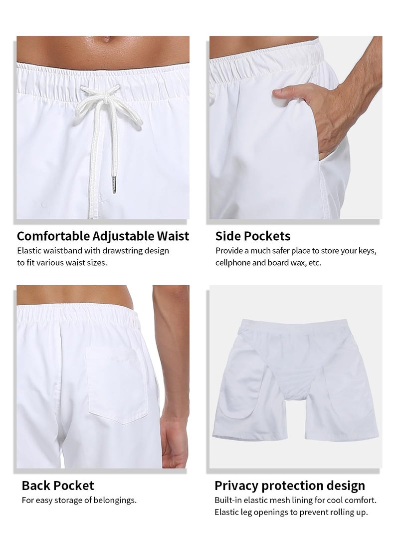 RELLECIGA Men's Swim Trunks Quick Dry Board Shorts with Pockets Bathing Suits White - Image 3