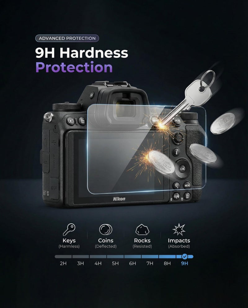 iDaPro Screen Protector for Nikon D7500 Tempered Glass+ Top Screen(PET)[2+2 Pack], 9H Military-Grade, Anti-Scratch, Anti-Glare, Includes Premium ABS Storage Box, Bubble-Free Easy Installation - Image 3