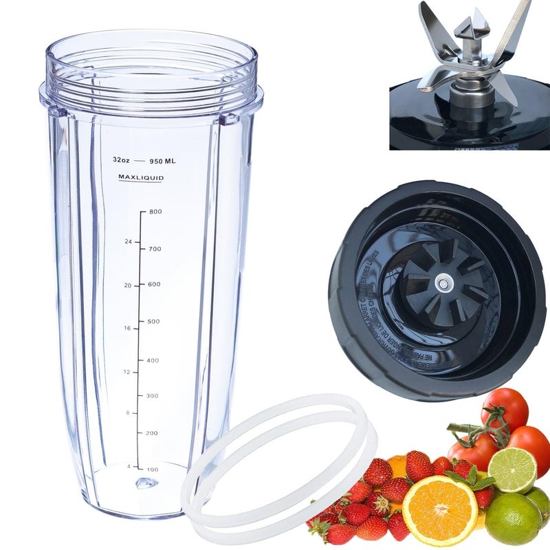 ABTER New Model Replacement blender Blade and 32oz Cup Accessories Only Compatible with Nutri Ninja SS150SS151SS300 SS350SS351 CO351B SS100 SS101 CO101BSS400SS401 