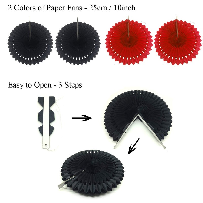 ZERODECO ZERODECO Party Decoration  21 Pcs Black and Red Hanging Paper Fans Pom Poms Flowers  Garlands String Polka Dot and Triangle Bunting Flags for Minnie Mouse Birthday Parties Baby Showers Wedding  - Image 3