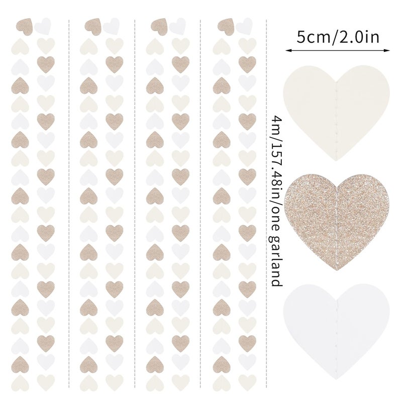 burgleda Champagne-Gold Milky-White Birthday Party-Decorations Heart-Garland - 52ft Wedding Hanging Streamers Banner,Bachelorette Engagement Romantic Special Night Baby Bridal Shower Backdrop Decor Burgleda - Image 2