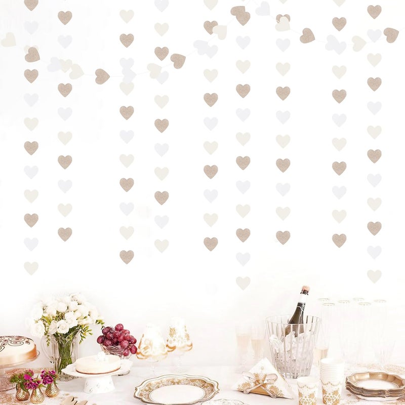 burgleda Champagne-Gold Milky-White Birthday Party-Decorations Heart-Garland - 52ft Wedding Hanging Streamers Banner,Bachelorette Engagement Romantic Special Night Baby Bridal Shower Backdrop Decor Burgleda - Image 4
