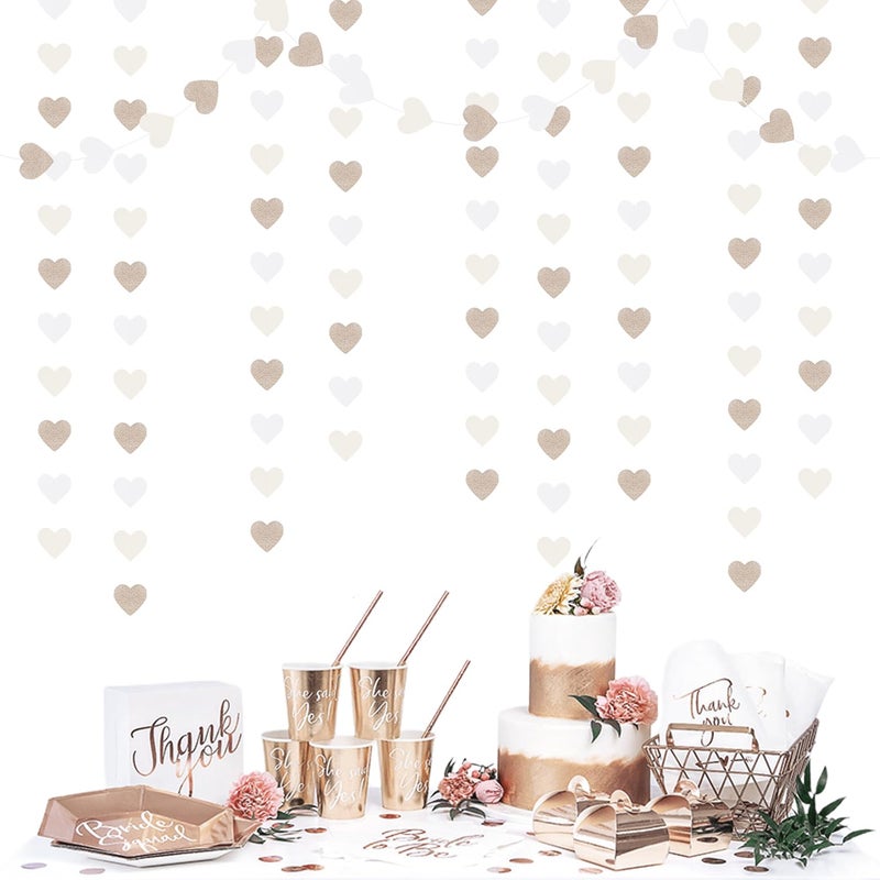 burgleda Champagne-Gold Milky-White Birthday Party-Decorations Heart-Garland - 52ft Wedding Hanging Streamers Banner,Bachelorette Engagement Romantic Special Night Baby Bridal Shower Backdrop Decor Burgleda - Image 5