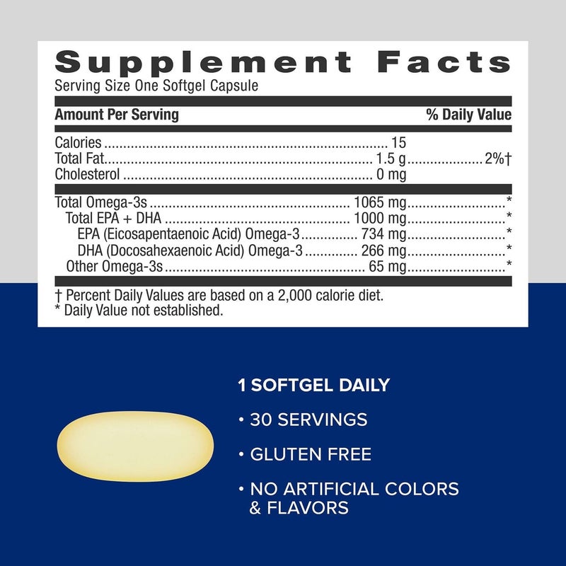 GNC مكمل زيت السمك أوميغا 3 من جي إن سي بقوة ثلاثية 1000 ملغ EPA و DHA يدعم صحة القلب والدماغ والجلد والعين والمفاصل 30 كبسولة لينة - Image 5