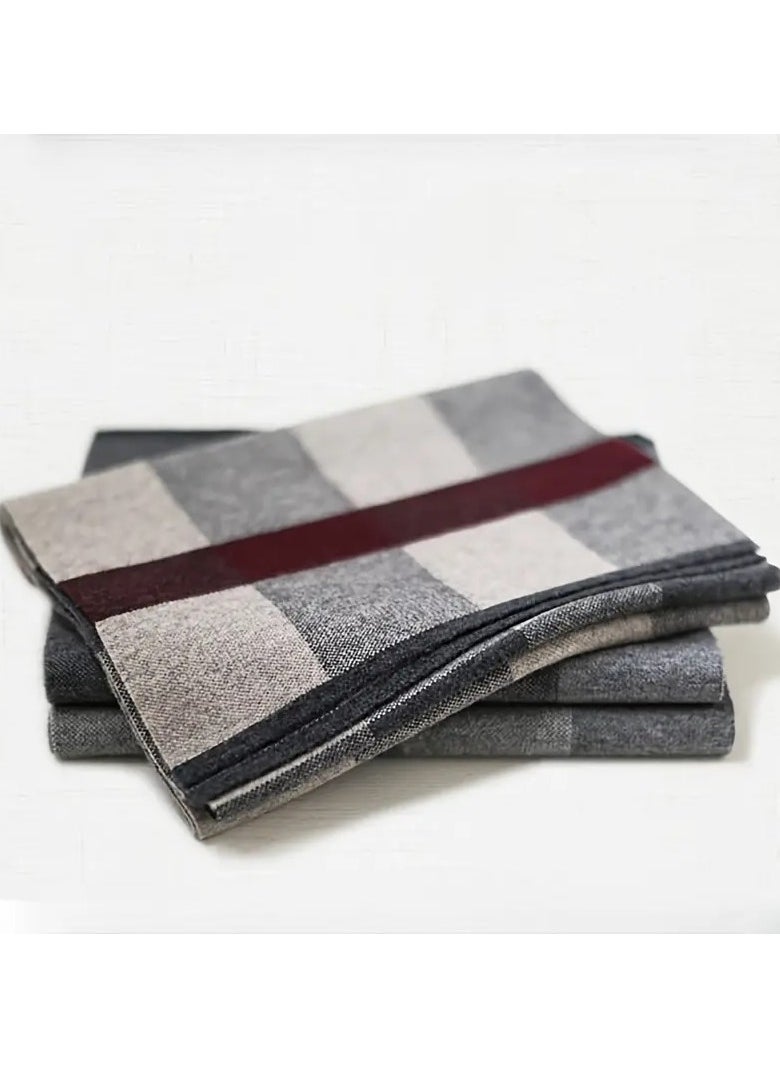 Shark - Men's Scarf Made of cotton and Wool Blend, Thick Elastic Keffiyeh Resistant to Wind and Cold, Keffiyeh with a Square Geometric Design, suitable for Formal Jackets and Coats, an Ideal Gift for the Fall and Winter Season, 180*30 cm - Image 1