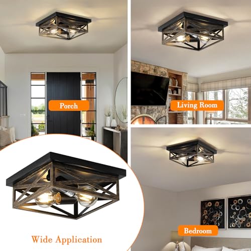 DIKAIDA 2Pack Rustic Flush Mount Ceiling Light Fixture, Modern Farmhouse Light Fixture, Kitchen Hallway Light Fixtures for Bedroom,Dining Room Entryway,Industrial Metal Cage Ceiling Light - Image 3
