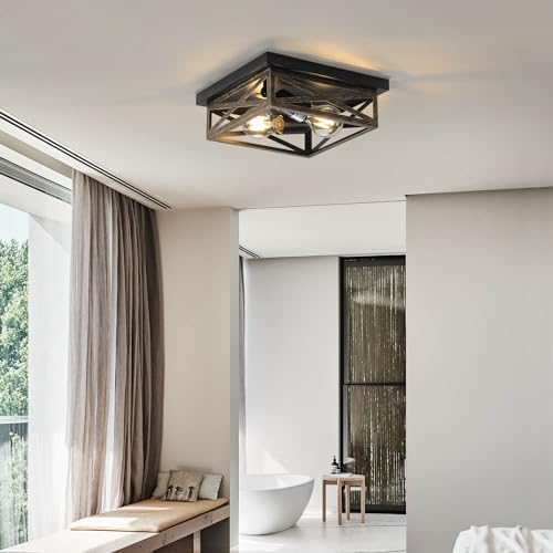 DIKAIDA 2Pack Rustic Flush Mount Ceiling Light Fixture, Modern Farmhouse Light Fixture, Kitchen Hallway Light Fixtures for Bedroom,Dining Room Entryway,Industrial Metal Cage Ceiling Light - Image 4