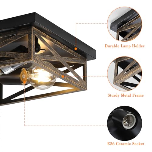 DIKAIDA 2Pack Rustic Flush Mount Ceiling Light Fixture, Modern Farmhouse Light Fixture, Kitchen Hallway Light Fixtures for Bedroom,Dining Room Entryway,Industrial Metal Cage Ceiling Light - Image 5